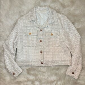 Marled Cream Tweed Blazer with Gold Buttons